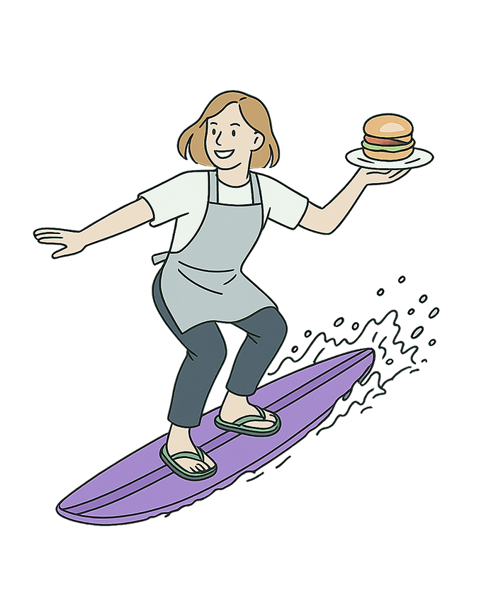 girl surfing with tray